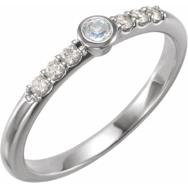 Sterling Silver Natural Blue Sheen Moonstone & 1/6 CTW Natural Diamond Stackable Ring