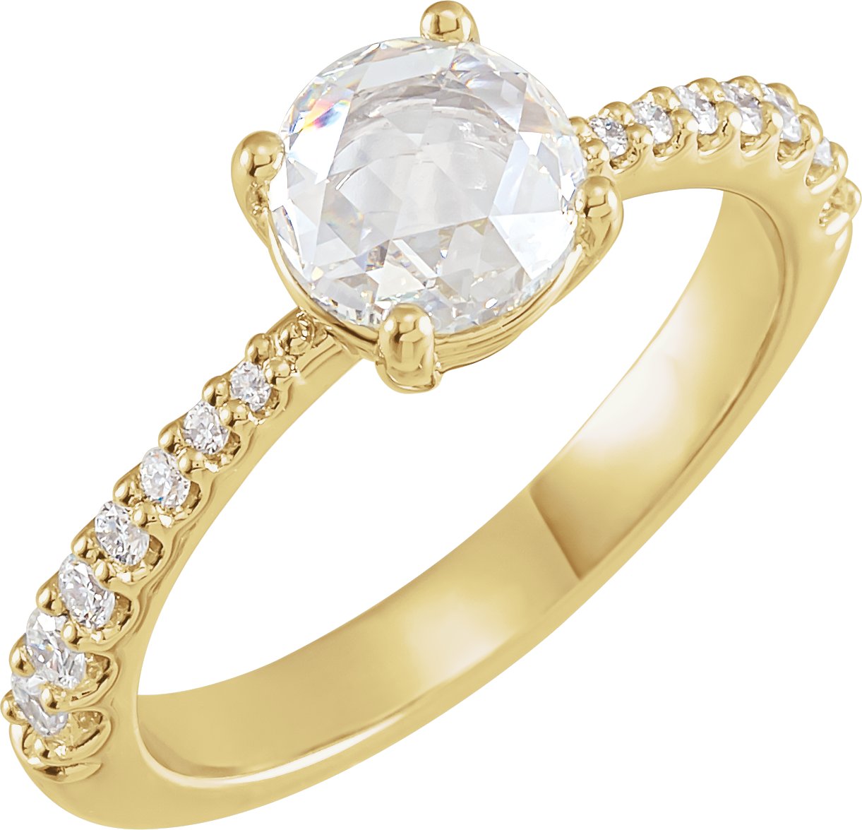 14K Yellow 5.7 mm Round 1/4 CTW Natural Diamond Semi-Set Rose-Cut Engagement Ring