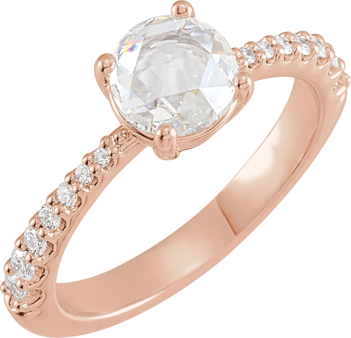 14K Rose 5.7 mm Round 1/4 CTW Natural Diamond Semi-Set Rose-Cut Engagement Ring
