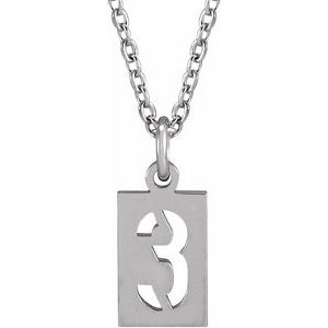 Sterling Silver Pierced Numeral 3 Dog Tag 16-18" Necklace