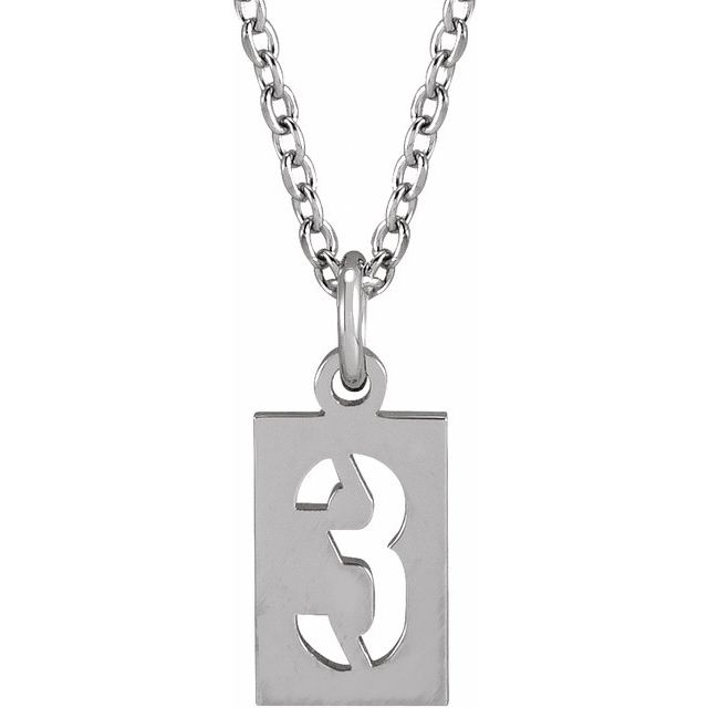 Sterling Silver Pierced Numeral 3 Dog Tag 16-18 Necklace