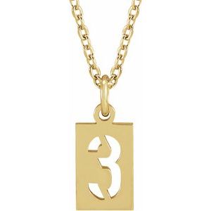 14K Yellow Pierced Numeral 3 Dog Tag 16-18" Necklace