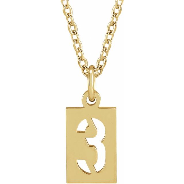 14K Yellow Pierced Numeral 3 Dog Tag 16-18 Necklace