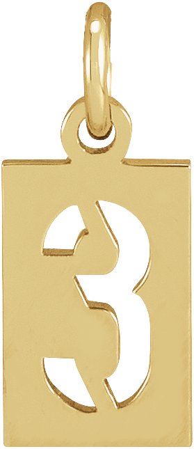 14K Yellow Pierced Numeral 3 Dog Tag Pendant