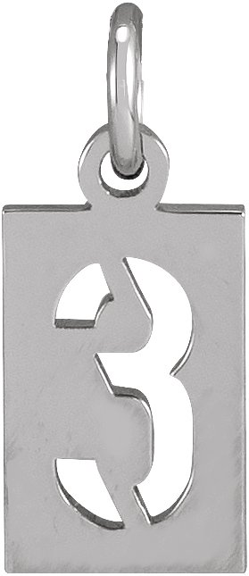 14K White Pierced Numeral 3 Dog Tag Pendant