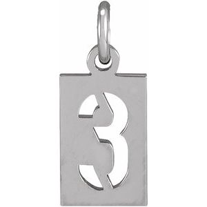 Sterling Silver 12.4x5.3 mm Pierced Numeral 3 Dog Tag Pendant