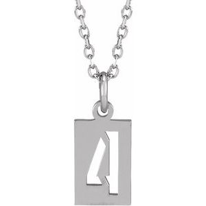 14K White Pierced Numeral 4 Dog Tag 16-18" Necklace