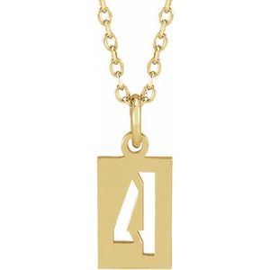 14K Yellow Pierced Numeral 4 Dog Tag 16-18" Necklace