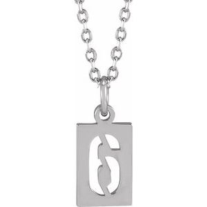 14K White Pierced Numeral 6 Dog Tag 16-18" Necklace