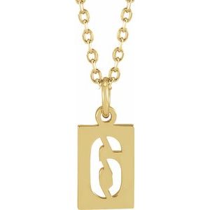 14K Yellow Pierced Numeral 6 Dog Tag 16-18" Necklace