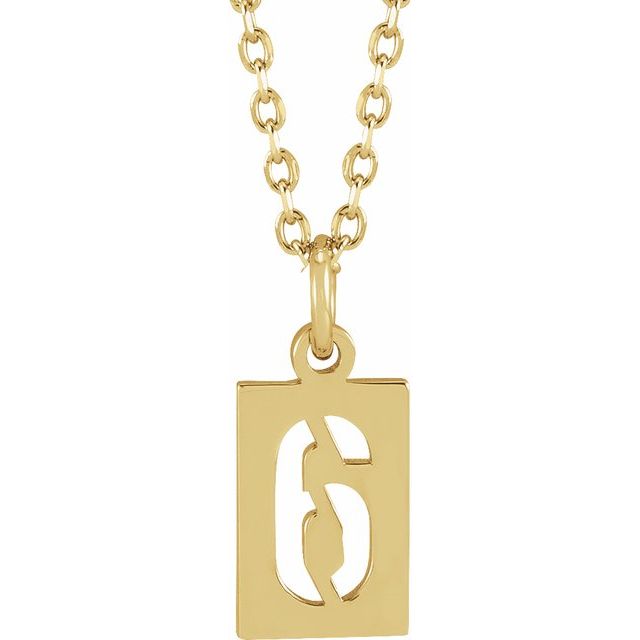 14K Yellow Pierced Numeral 6 Dog Tag 16-18" Necklace