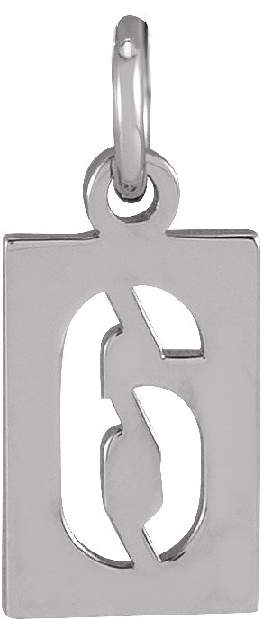 14K White Pierced Numeral 6 Dog Tag Pendant