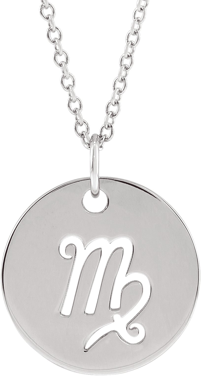 14K White Virgo Zodiac Disc 16-18" Necklace