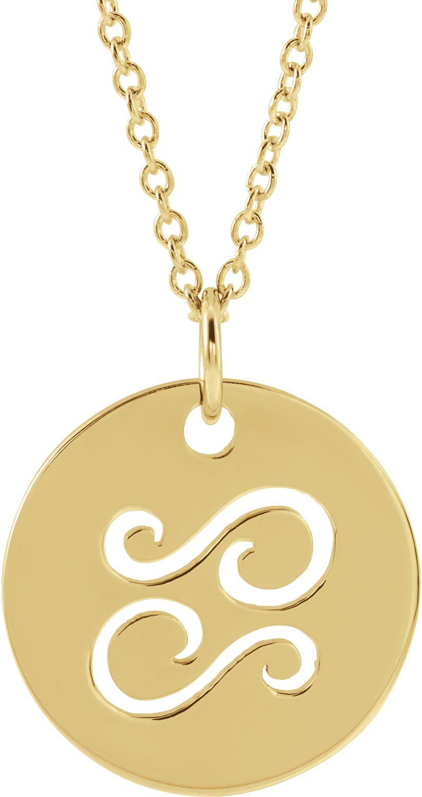 14K Yellow Cancer Zodiac Disc 16 to 18 inch Necklace Ref 17481509