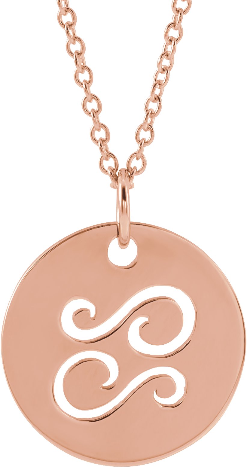 14K Rose Cancer Zodiac Disc 16 to 18 inch Necklace Ref 17481511