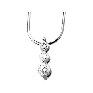 14KW 3 Stone CZ Pendant Slide on 18 inch Diamond Cut Snake Chain Ref 731408