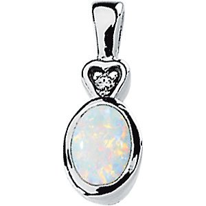 14K White Opal and .02 CTW Diamond Bezel Set Pendant Ref 1942339