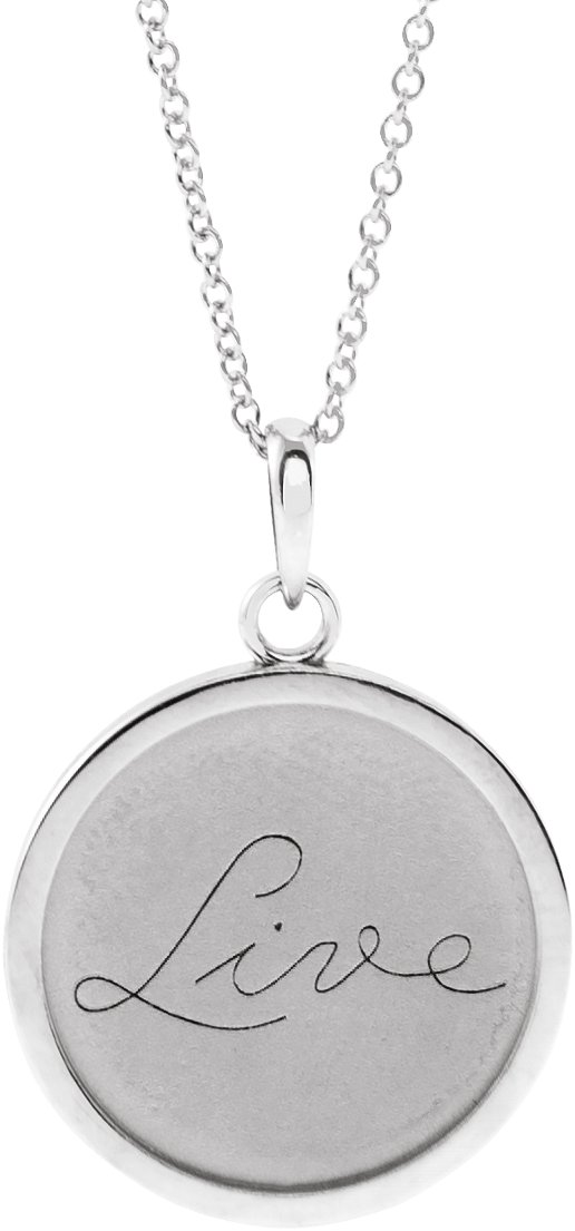 14K White Live Engraved Disc 16-18" Necklace