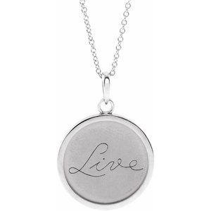 14K White Live Engraved Disc 16-18" Necklace