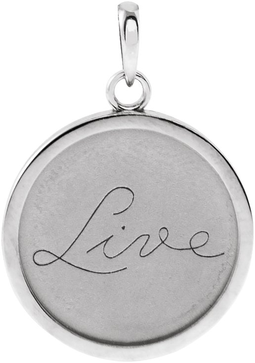 14K White Live Engraved 18 mm Disc Pendant