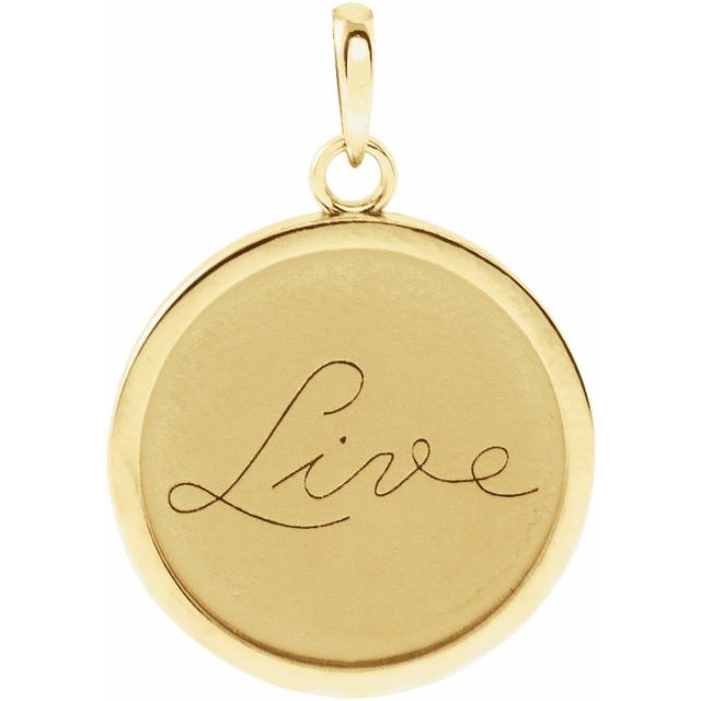 14K Yellow Live Engraved 18 mm Disc Pendant