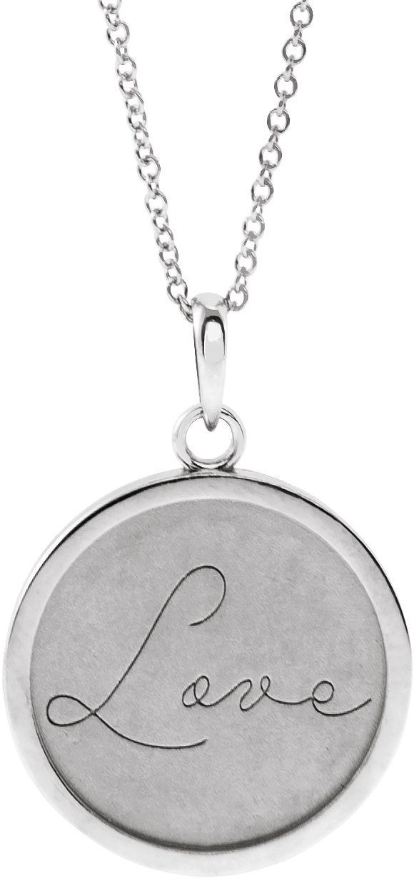 Sterling Silver Love Engraved Disc 16-18" Necklace