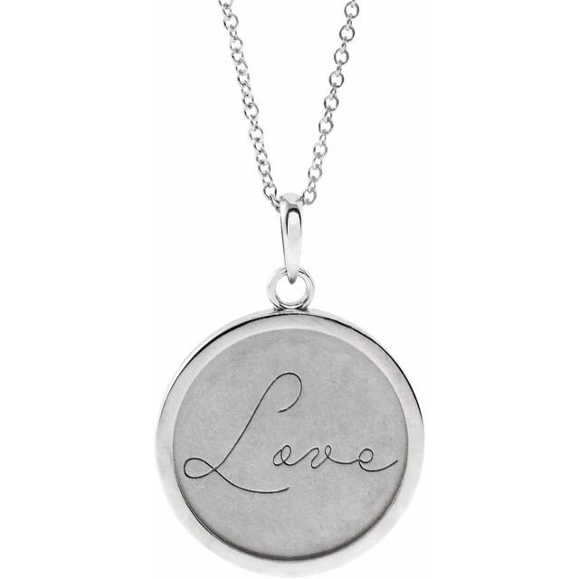 Sterling Silver Love Engraved Disc 16-18 Necklace