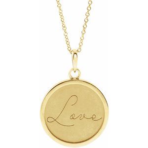 14K Yellow Love Engraved Disc 16-18" Necklace