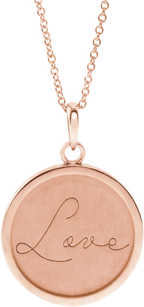 14K Rose Love Engraved Disc 16-18" Necklace