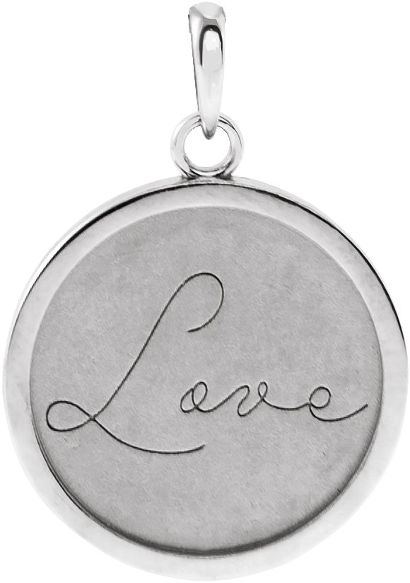 Sterling Silver Love Engraved 18 mm Disc Pendant