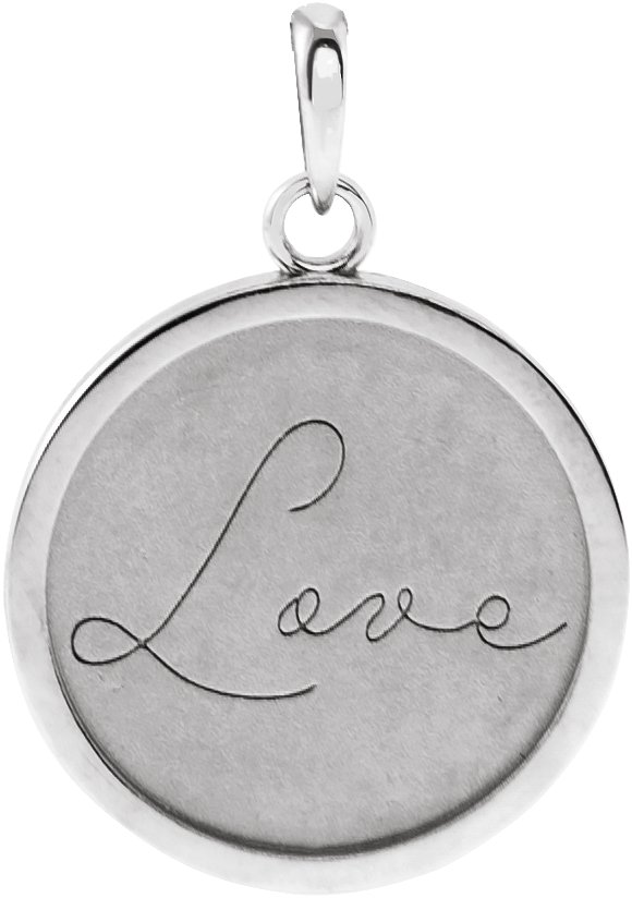 14K White Love Engraved 18 mm Disc Pendant