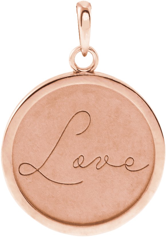 14K Rose Love Engraved 18 mm Disc Pendant