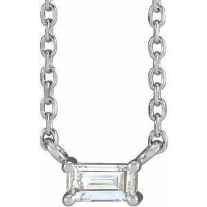 14K White 1/10 CT Natural Diamond Solitaire 18" Necklace