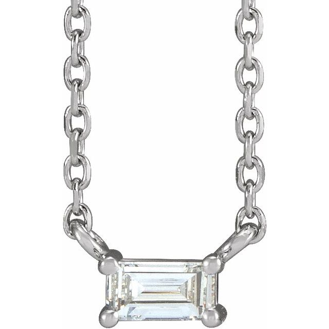 14K White 1/8 CT Natural Diamond Solitaire 18" Necklace
