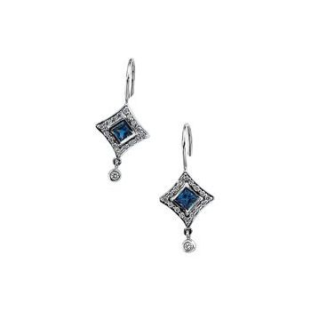 Chatham Created Blue Sapphire and Diamond Earrings 4mm .33 CTW Ref 669669