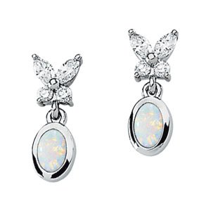 Genuine Opal Cabochon and Diamond Earrings 6 x 4mm .5 CTW Ref 188672