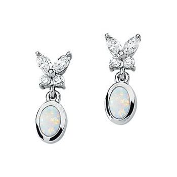 Genuine Opal Cabochon and Diamond Earrings 6 x 4mm .5 CTW Ref 188672