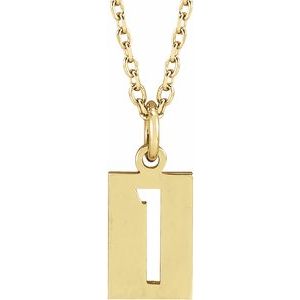 14K Yellow Pierced Numeral 1 Dog Tag 16-18" Necklace