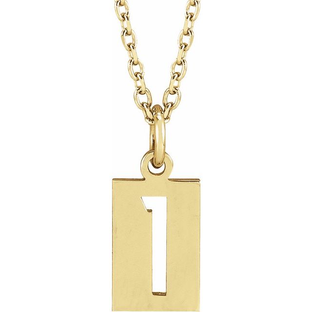 14K Yellow Pierced Numeral 1 Dog Tag 16-18" Necklace