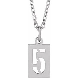 Sterling Silver Pierced Numeral 5 Dog Tag 16-18" Necklace