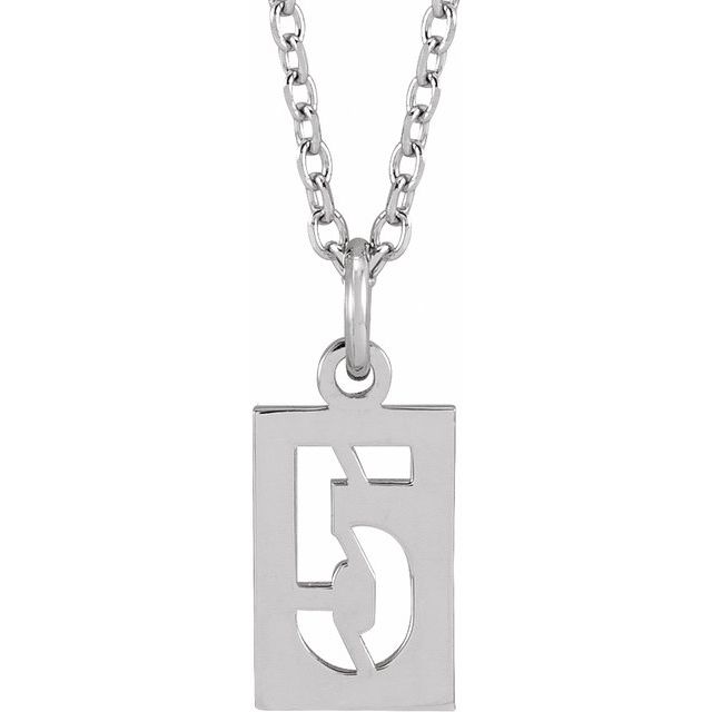 Sterling Silver Pierced Numeral 5 Dog Tag 16-18 Necklace