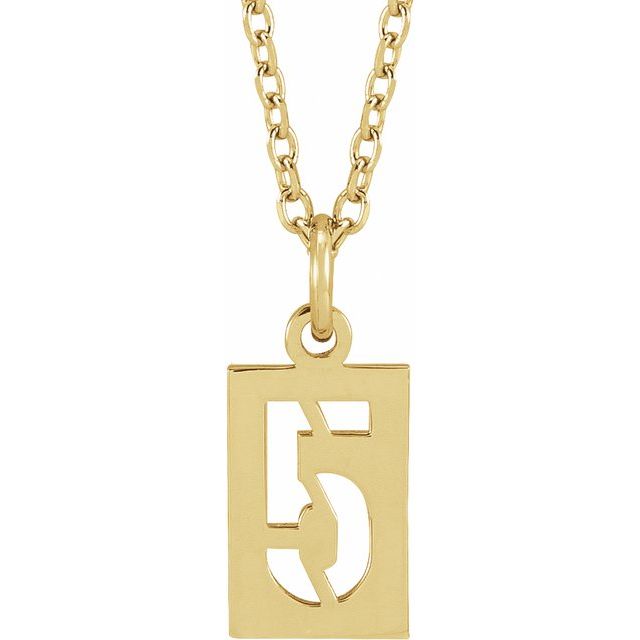 14K Yellow Pierced Numeral 5 Dog Tag 16-18" Necklace