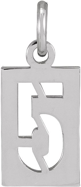 14K White Pierced Numeral 5 Dog Tag Pendant