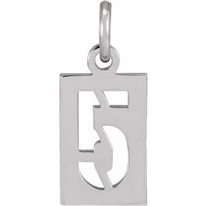 Sterling Silver 12.4x5.3 mm Pierced Numeral 5 Dog Tag Pendant
