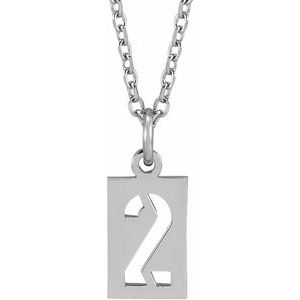 14K White Pierced Numeral 2 Dog Tag 16-18" Necklace