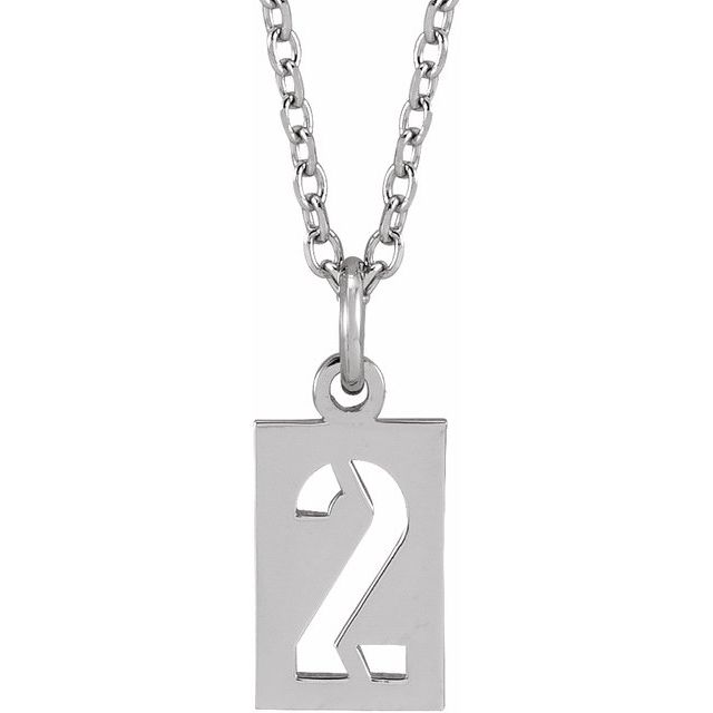 Sterling Silver Pierced Numeral 2 Dog Tag 16-18 Necklace