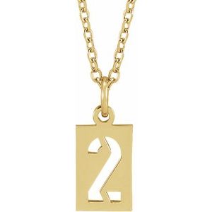 14K Yellow Pierced Numeral 2 Dog Tag 16-18" Necklace