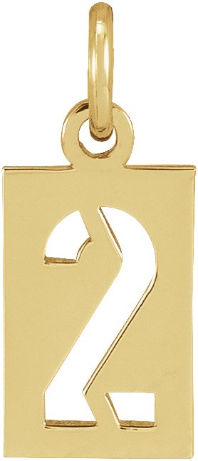 14K Yellow Pierced Numeral 2 Dog Tag Pendant