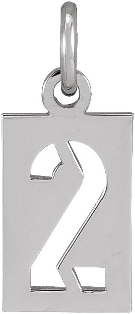 14K White Pierced Numeral 2 Dog Tag Pendant