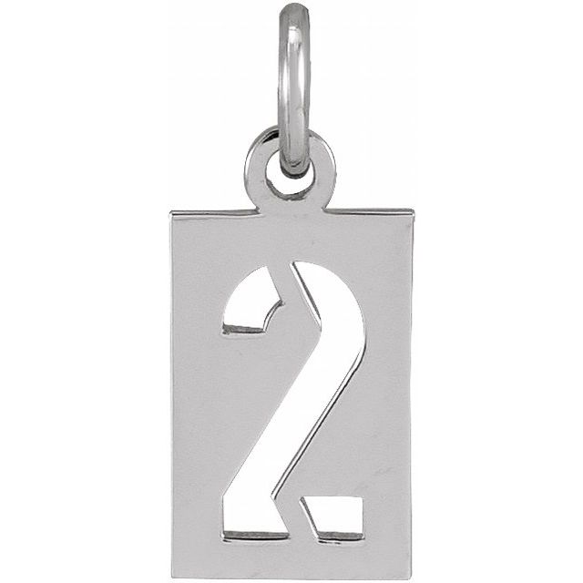 Sterling Silver 12.4x5.3 mm Pierced Numeral 2 Dog Tag Pendant